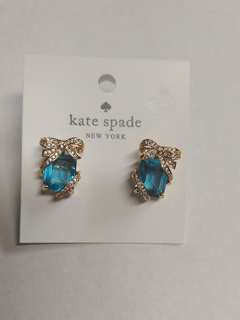 kate spade Pave  Present Studs  gold-tone bow earrings with teal crystals